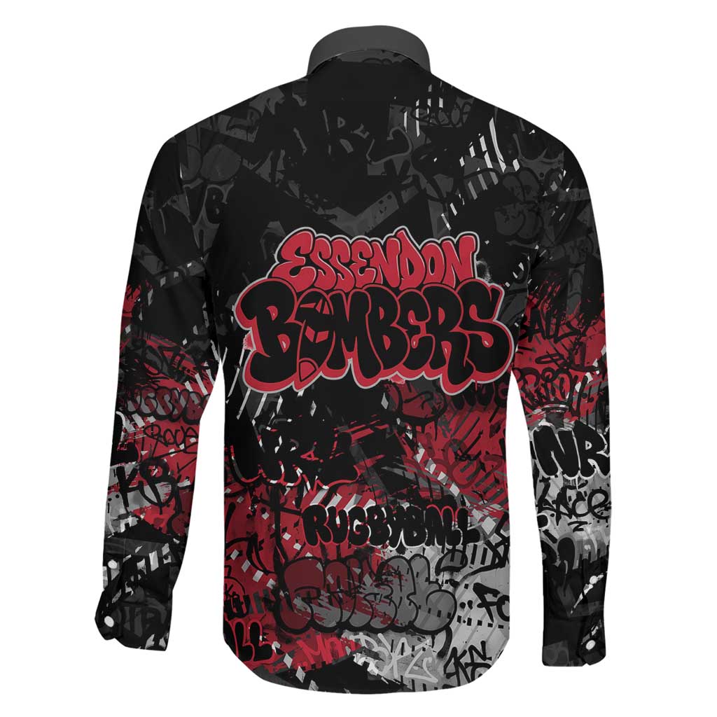 Essendon Bombers Family Matching Off The Shoulder Long Sleeve Dress and Hawaiian Shirt Urban Graffiti Street Art - Bold Abstract Spray Paint