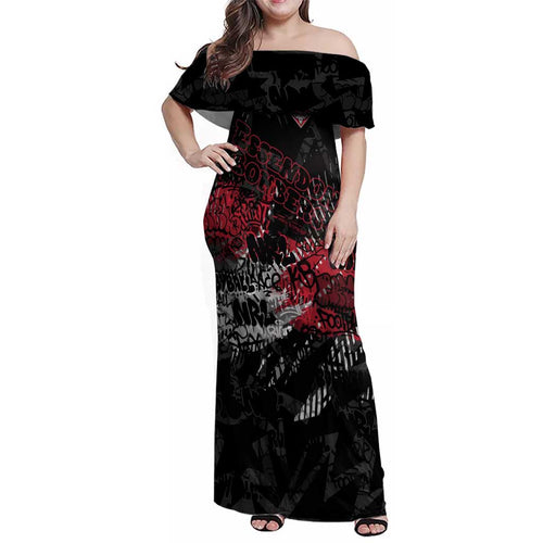 Essendon Bombers Family Matching Off Shoulder Maxi Dress and Hawaiian Shirt Urban Graffiti Street Art - Bold Abstract Spray Paint