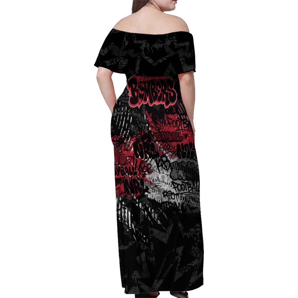 Essendon Bombers Family Matching Off Shoulder Maxi Dress and Hawaiian Shirt Urban Graffiti Street Art - Bold Abstract Spray Paint