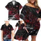 Essendon Bombers Family Matching Off Shoulder Short Dress and Hawaiian Shirt Urban Graffiti Street Art - Bold Abstract Spray Paint