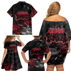 Essendon Bombers Family Matching Off Shoulder Short Dress and Hawaiian Shirt Urban Graffiti Street Art - Bold Abstract Spray Paint