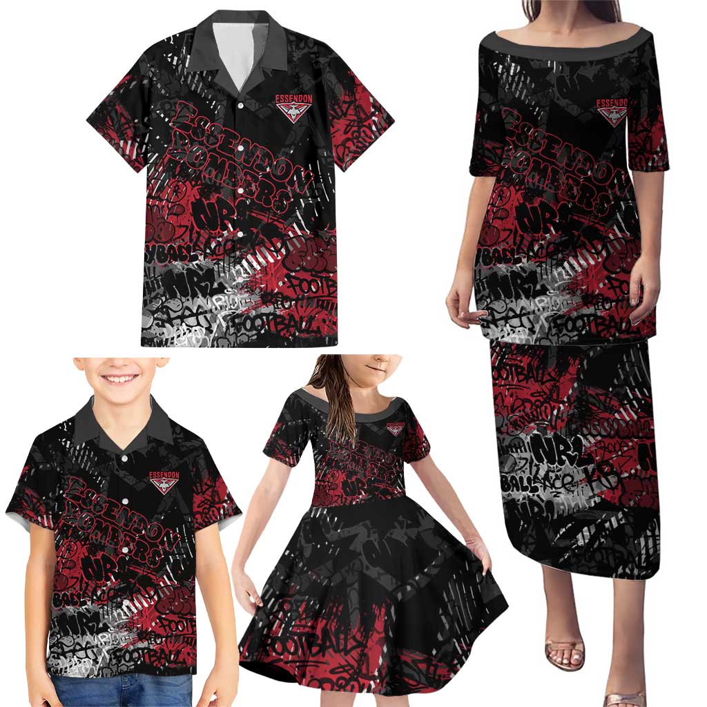 Essendon Bombers Family Matching Puletasi and Hawaiian Shirt Urban Graffiti Street Art - Bold Abstract Spray Paint