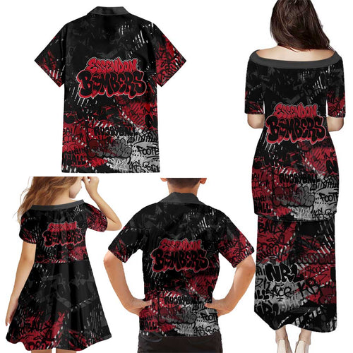 Essendon Bombers Family Matching Puletasi and Hawaiian Shirt Urban Graffiti Street Art - Bold Abstract Spray Paint