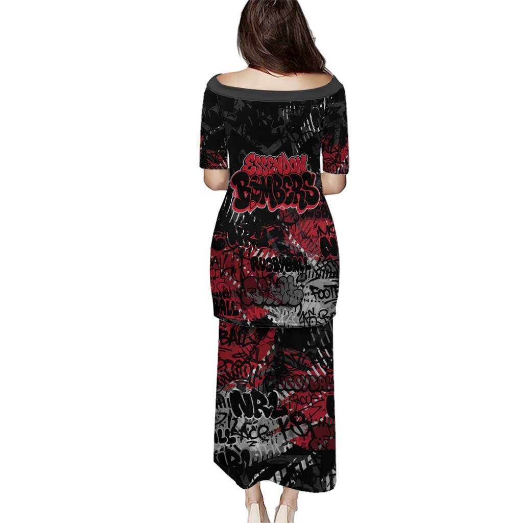 Essendon Bombers Family Matching Puletasi and Hawaiian Shirt Urban Graffiti Street Art - Bold Abstract Spray Paint