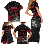 Essendon Bombers Family Matching Short Sleeve Bodycon Dress and Hawaiian Shirt Urban Graffiti Street Art - Bold Abstract Spray Paint