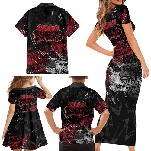 Essendon Bombers Family Matching Short Sleeve Bodycon Dress and Hawaiian Shirt Urban Graffiti Street Art - Bold Abstract Spray Paint