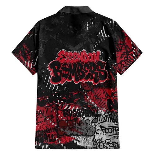 Essendon Bombers Family Matching Short Sleeve Bodycon Dress and Hawaiian Shirt Urban Graffiti Street Art - Bold Abstract Spray Paint