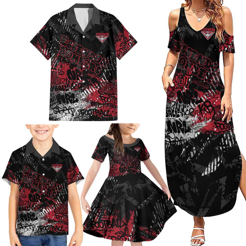 Essendon Bombers Family Matching Summer Maxi Dress and Hawaiian Shirt Urban Graffiti Street Art - Bold Abstract Spray Paint
