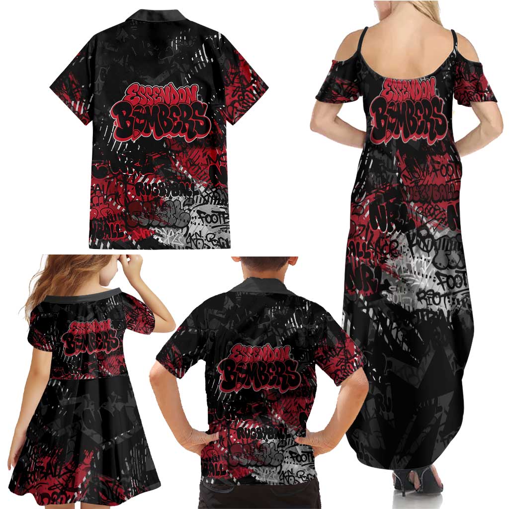 Essendon Bombers Family Matching Summer Maxi Dress and Hawaiian Shirt Urban Graffiti Street Art - Bold Abstract Spray Paint