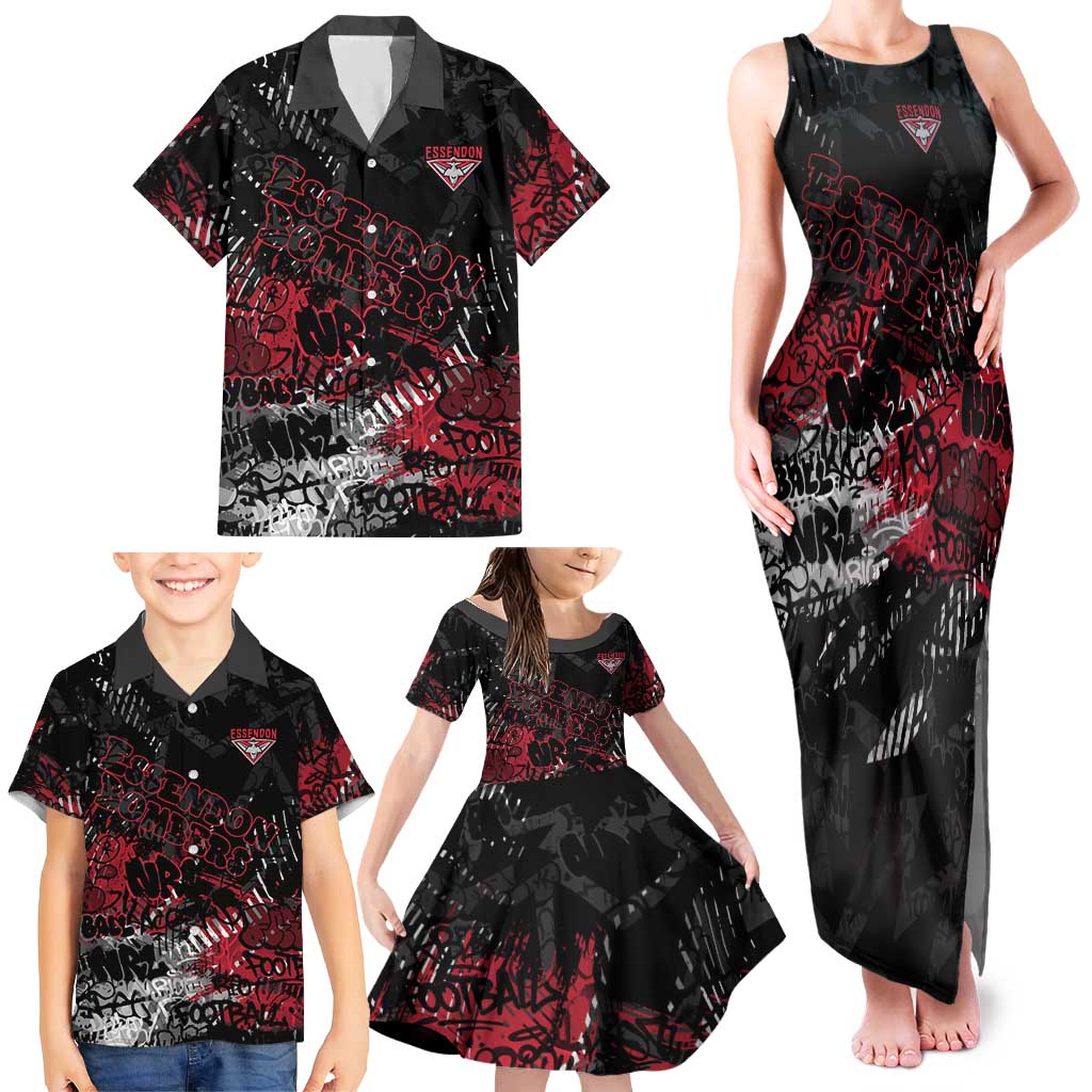 Essendon Bombers Family Matching Tank Maxi Dress and Hawaiian Shirt Urban Graffiti Street Art - Bold Abstract Spray Paint