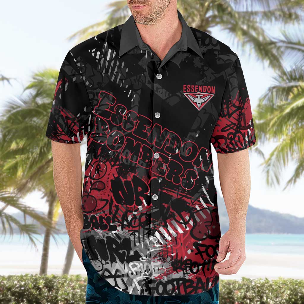Essendon Bombers Hawaiian Shirt Urban Graffiti Street Art - Bold Abstract Spray Paint
