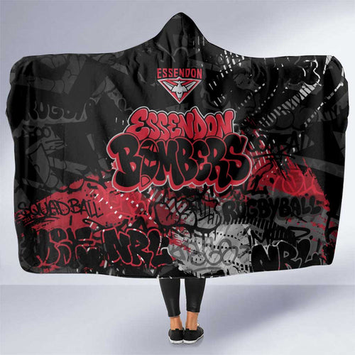 Essendon Bombers Hooded Blanket Urban Graffiti Street Art - Bold Abstract Spray Paint