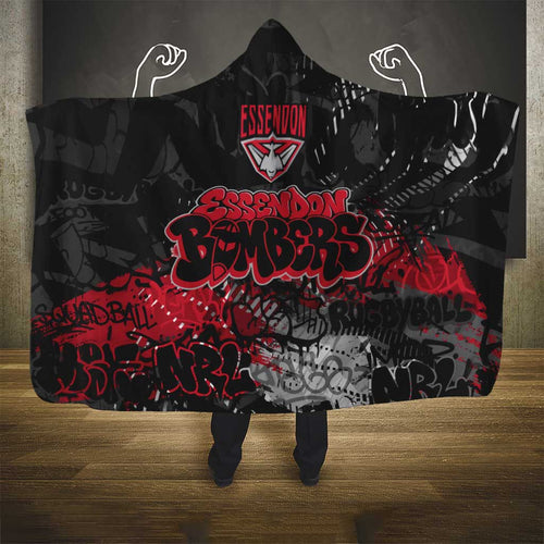 Essendon Bombers Hooded Blanket Urban Graffiti Street Art - Bold Abstract Spray Paint
