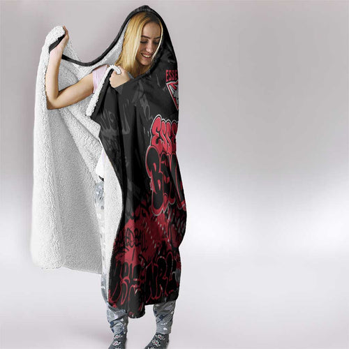 Essendon Bombers Hooded Blanket Urban Graffiti Street Art - Bold Abstract Spray Paint