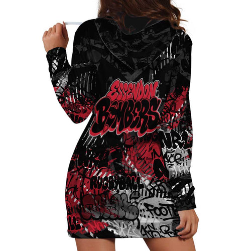Essendon Bombers Hoodie Dress Urban Graffiti Street Art - Bold Abstract Spray Paint