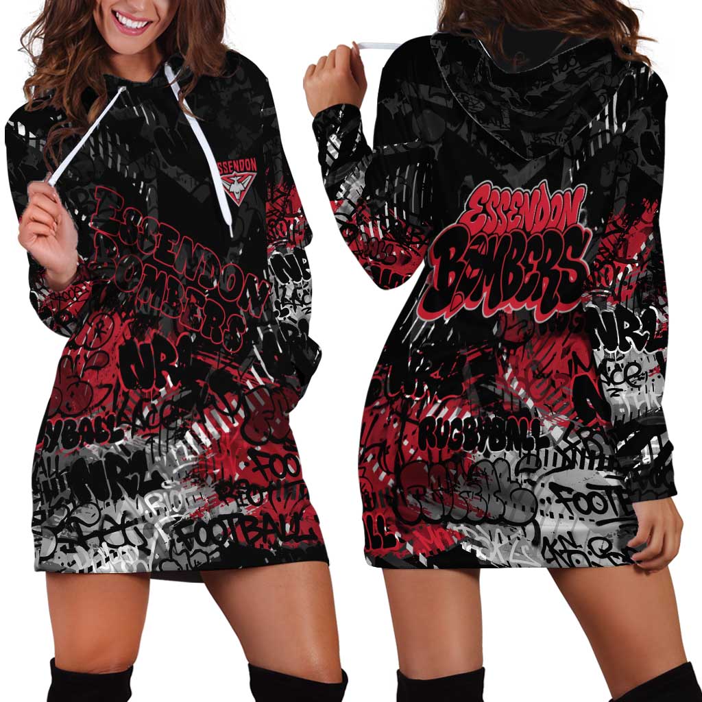 Essendon Bombers Hoodie Dress Urban Graffiti Street Art - Bold Abstract Spray Paint