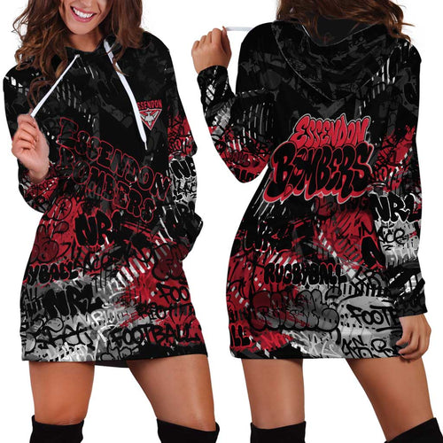 Essendon Bombers Hoodie Dress Urban Graffiti Street Art - Bold Abstract Spray Paint