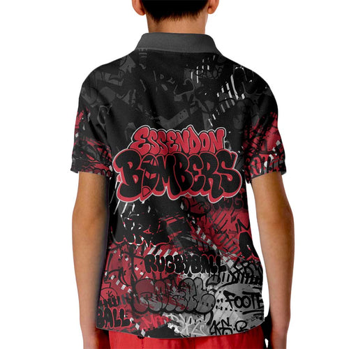 Essendon Bombers Kid Polo Shirt Urban Graffiti Street Art - Bold Abstract Spray Paint