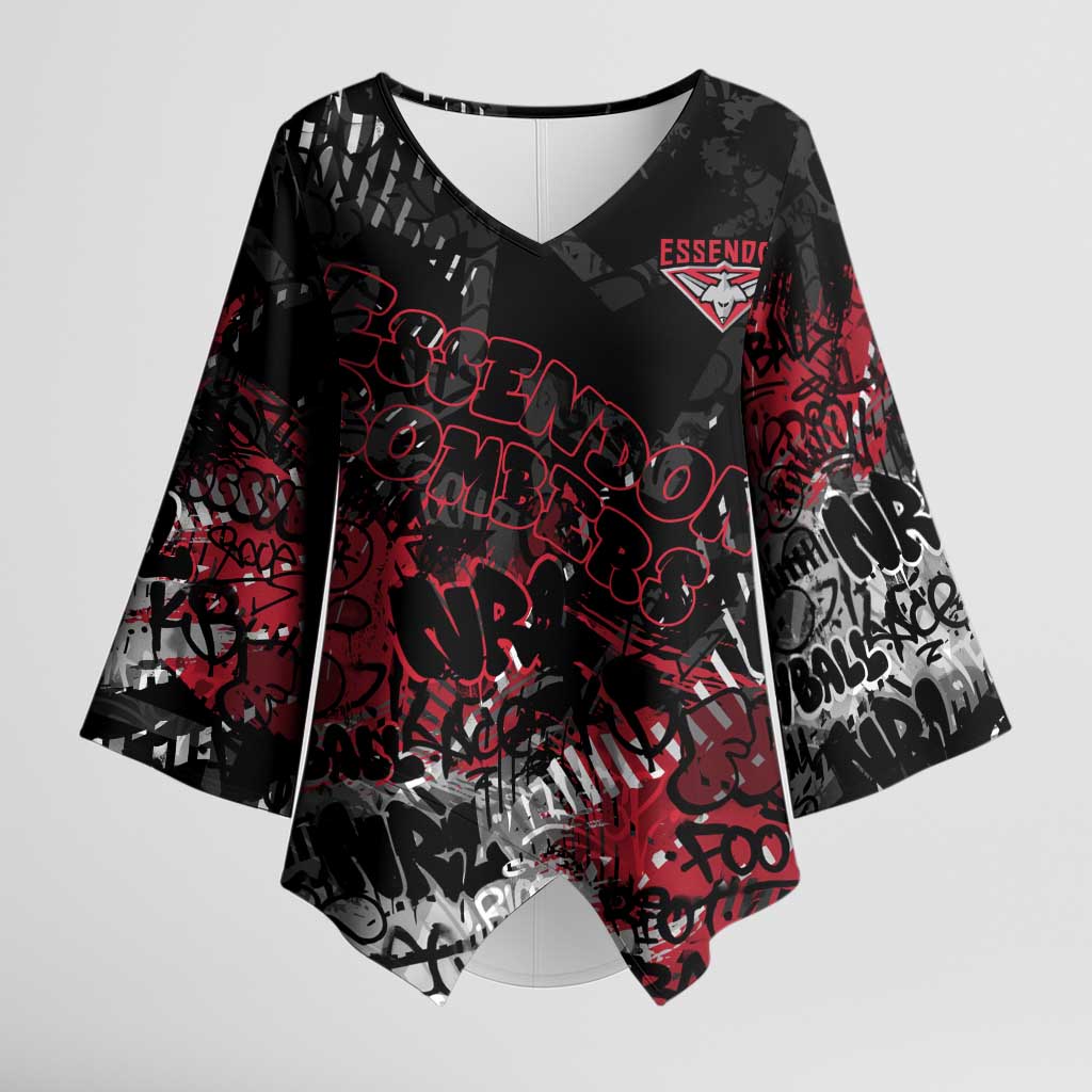 Essendon Bombers Kimono Sleeve Blouse Urban Graffiti Street Art - Bold Abstract Spray Paint