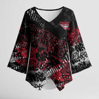 Essendon Bombers Kimono Sleeve Blouse Urban Graffiti Street Art - Bold Abstract Spray Paint