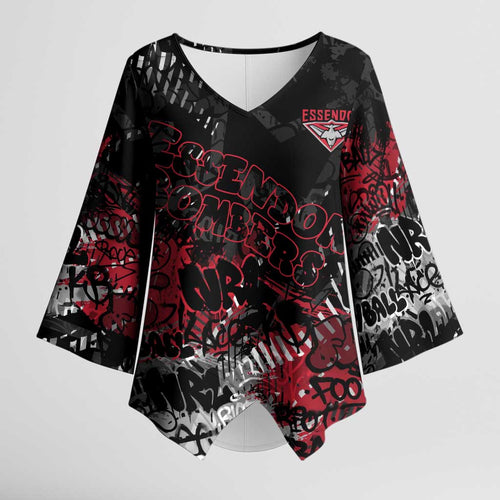 Essendon Bombers Kimono Sleeve Blouse Urban Graffiti Street Art - Bold Abstract Spray Paint