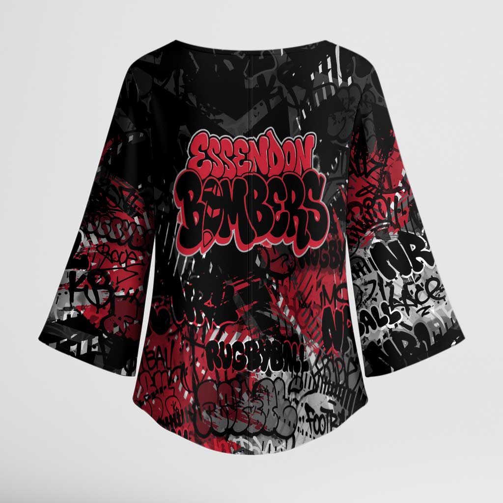 Essendon Bombers Kimono Sleeve Blouse Urban Graffiti Street Art - Bold Abstract Spray Paint