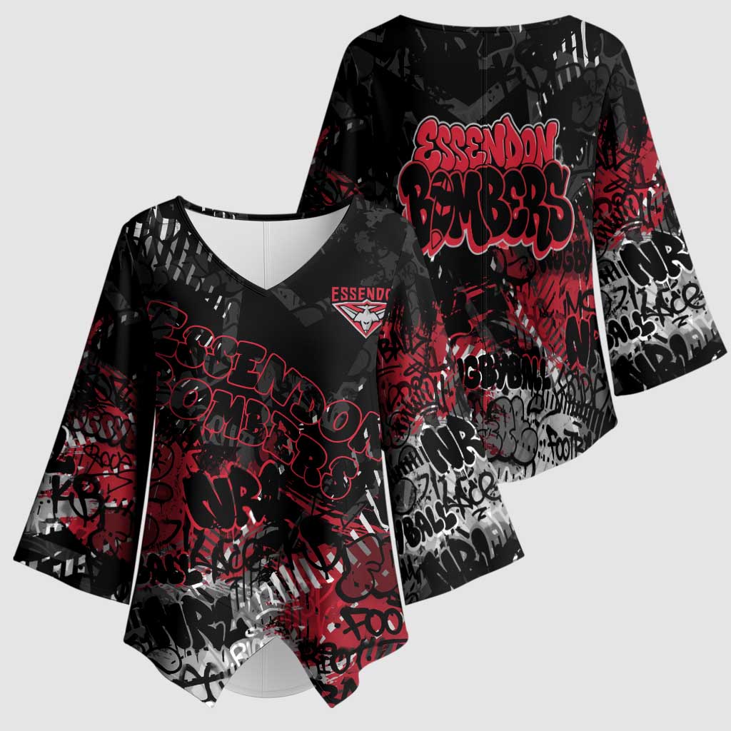 Essendon Bombers Kimono Sleeve Blouse Urban Graffiti Street Art - Bold Abstract Spray Paint