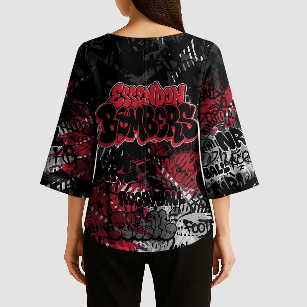 Essendon Bombers Kimono Sleeve Blouse Urban Graffiti Street Art - Bold Abstract Spray Paint