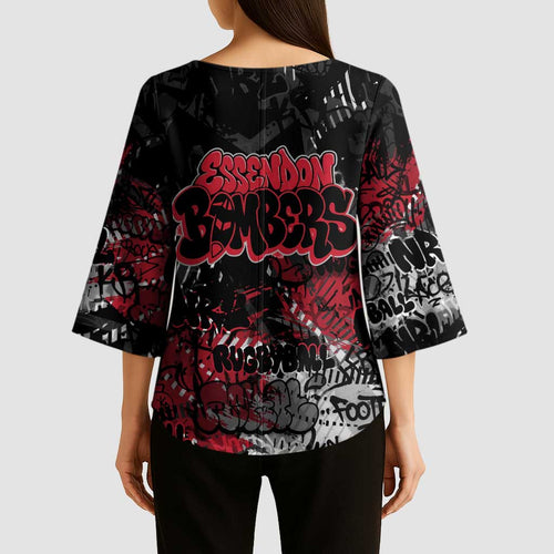 Essendon Bombers Kimono Sleeve Blouse Urban Graffiti Street Art - Bold Abstract Spray Paint
