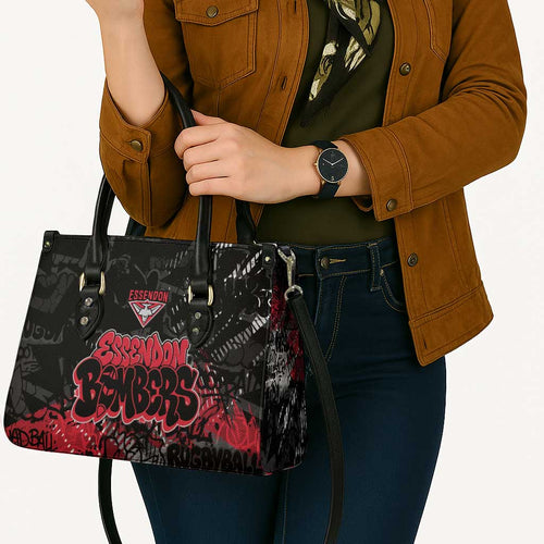 Essendon Bombers Leather Bag Urban Graffiti Street Art - Bold Abstract Spray Paint