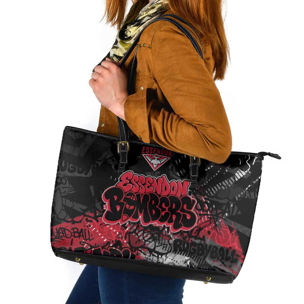 Essendon Bombers Leather Tote Bag Urban Graffiti Street Art - Bold Abstract Spray Paint