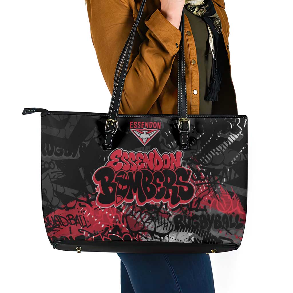 Essendon Bombers Leather Tote Bag Urban Graffiti Street Art - Bold Abstract Spray Paint