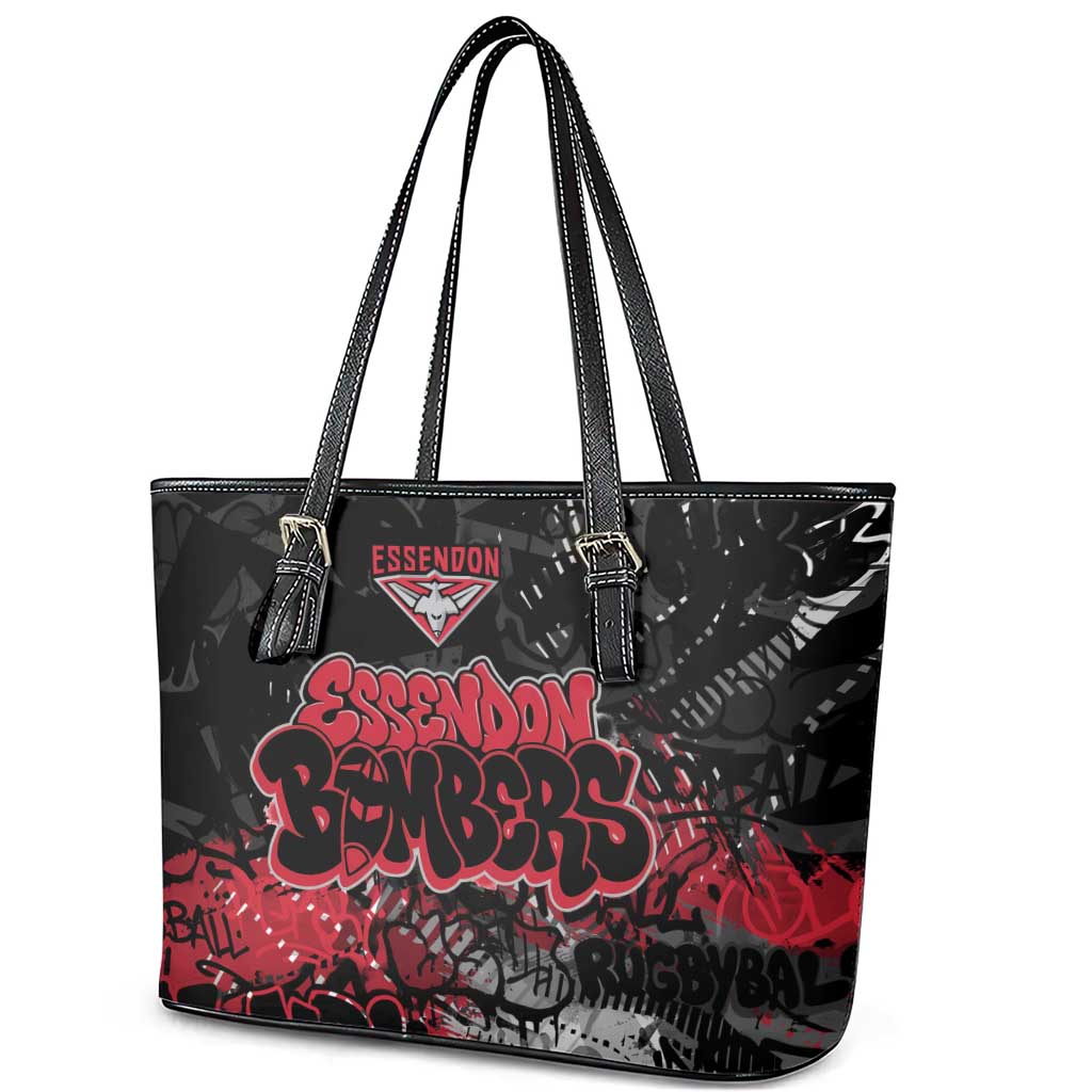 Essendon Bombers Leather Tote Bag Urban Graffiti Street Art - Bold Abstract Spray Paint