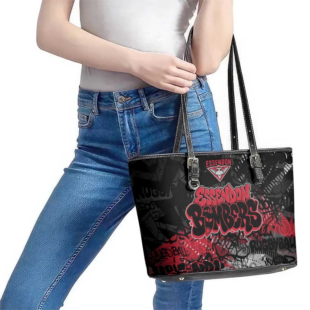 Essendon Bombers Leather Tote Bag Urban Graffiti Street Art - Bold Abstract Spray Paint