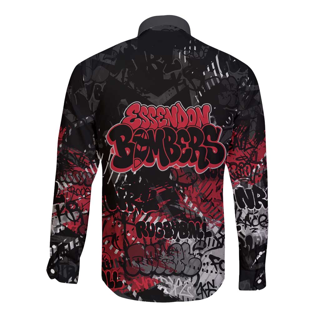 Essendon Bombers Long Sleeve Button Shirt Urban Graffiti Street Art - Bold Abstract Spray Paint