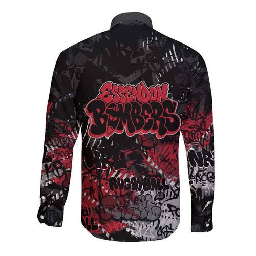 Essendon Bombers Long Sleeve Button Shirt Urban Graffiti Street Art - Bold Abstract Spray Paint