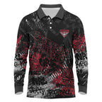 Essendon Bombers Long Sleeve Polo Shirt Urban Graffiti Street Art - Bold Abstract Spray Paint