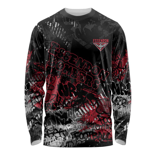 Essendon Bombers Long Sleeve Shirt Urban Graffiti Street Art - Bold Abstract Spray Paint