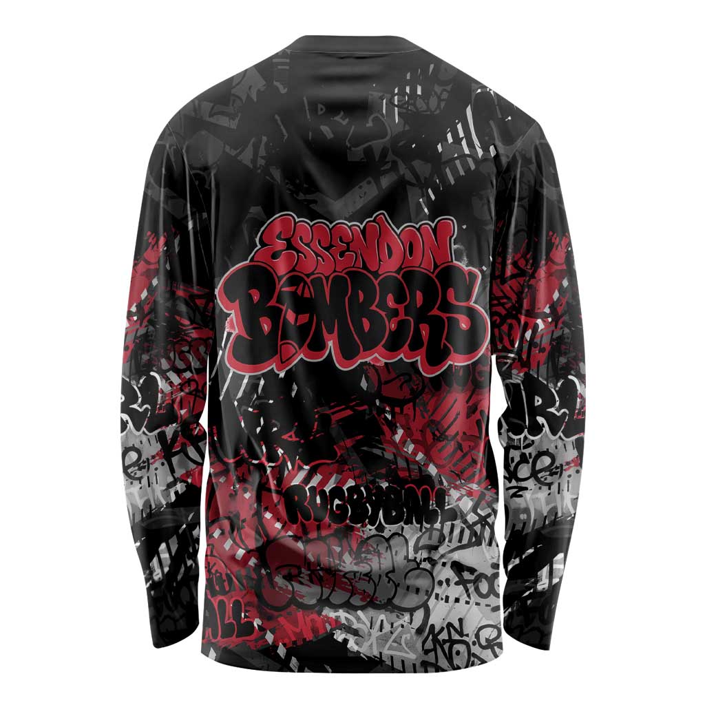 Essendon Bombers Long Sleeve Shirt Urban Graffiti Street Art - Bold Abstract Spray Paint