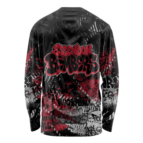 Essendon Bombers Long Sleeve Shirt Urban Graffiti Street Art - Bold Abstract Spray Paint