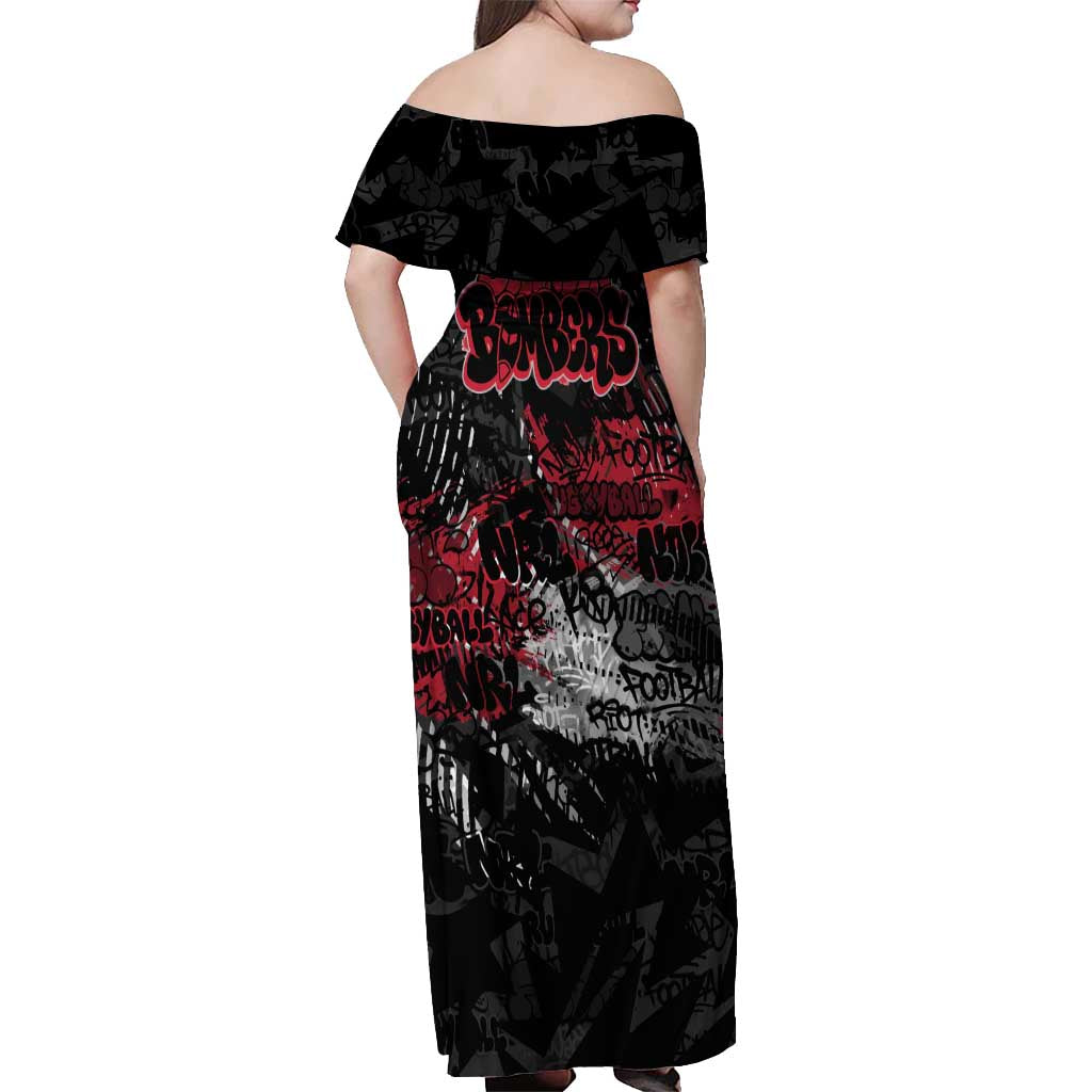 Essendon Bombers Off Shoulder Maxi Dress Urban Graffiti Street Art - Bold Abstract Spray Paint