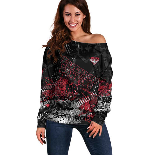 Essendon Bombers Off Shoulder Sweater Urban Graffiti Street Art - Bold Abstract Spray Paint