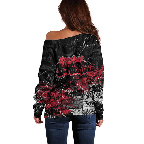 Essendon Bombers Off Shoulder Sweater Urban Graffiti Street Art - Bold Abstract Spray Paint
