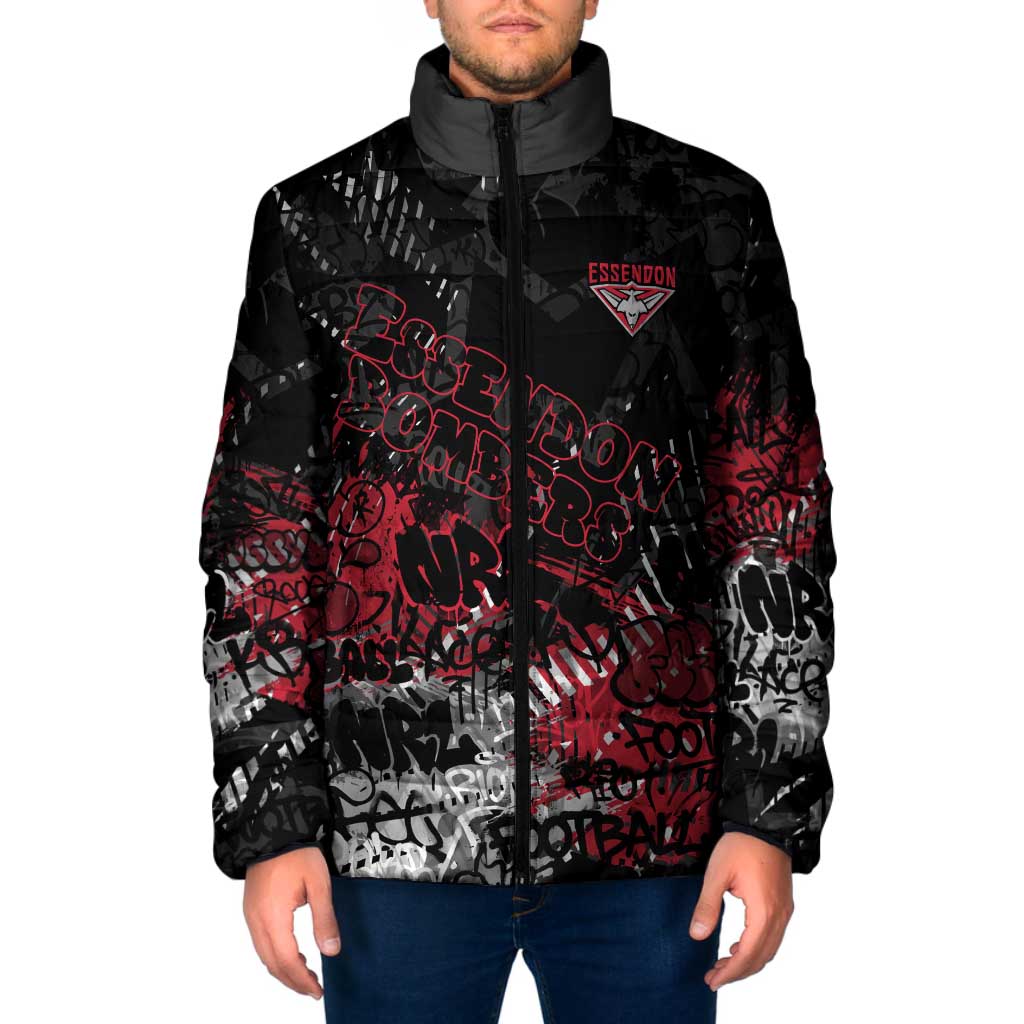 Essendon Bombers Padded Jacket Urban Graffiti Street Art - Bold Abstract Spray Paint