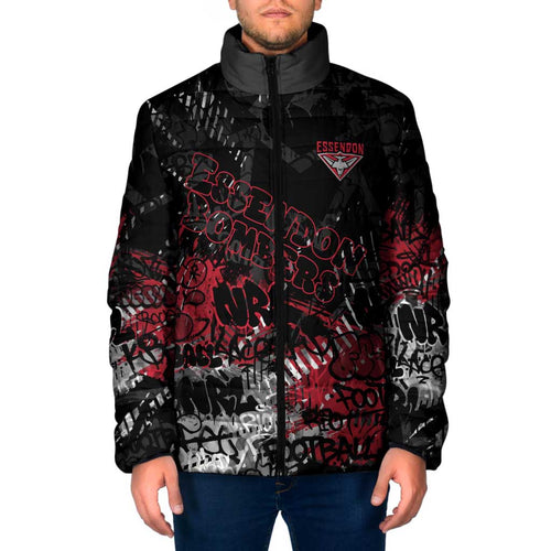Essendon Bombers Padded Jacket Urban Graffiti Street Art - Bold Abstract Spray Paint