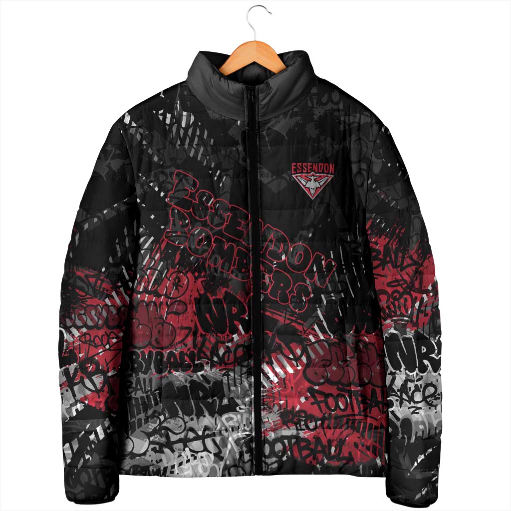 Essendon Bombers Padded Jacket Urban Graffiti Street Art - Bold Abstract Spray Paint