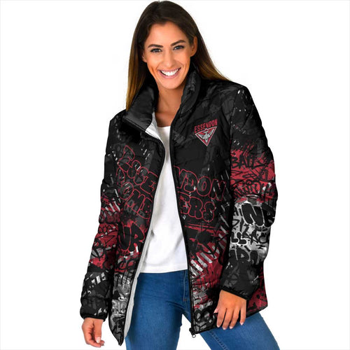 Essendon Bombers Padded Jacket Urban Graffiti Street Art - Bold Abstract Spray Paint