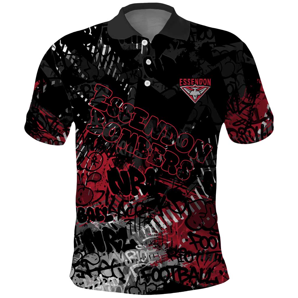 Essendon Bombers Polo Shirt Urban Graffiti Street Art - Bold Abstract Spray Paint