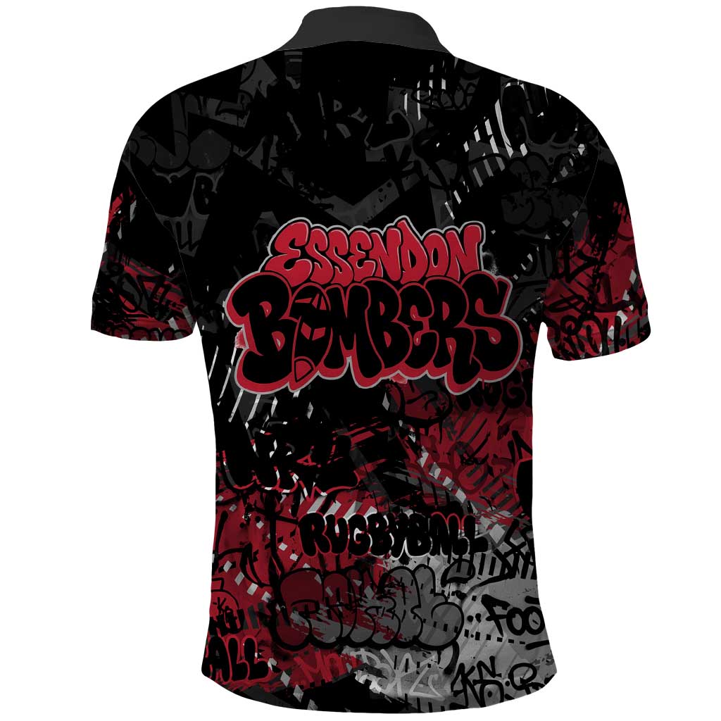 Essendon Bombers Polo Shirt Urban Graffiti Street Art - Bold Abstract Spray Paint