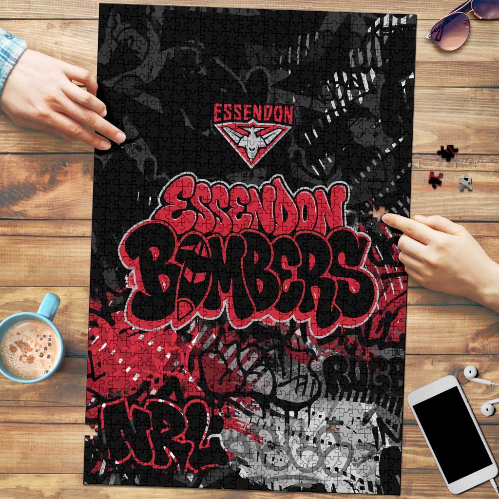 Essendon Bombers Puzzle Urban Graffiti Street Art - Bold Abstract Spray Paint